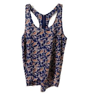 Papaya Sleeveless Zip Back Racerback Scoop Neck Paisley Print Hi Lo Blouse 🟦🟧